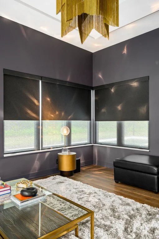 VIP Home — motorized Hunter Douglas Designer roller and Vignette Modern Roman shades by Ron's Window Coverings